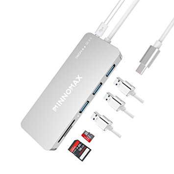 Powered MacBook Pro USB C Hub, USB C SD Card Reader Adapter with 3 USB 3.0 ports, Memory Card Readers, External Power for MacBook Pro 2017/2016 with thunderbolt 3 and Computer with USB C-Silver