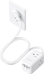 TROND 20W USB C Travel Power Strip - Ultra Thin Flat Plug, Small Extension Cord, 3 Outlets, 4 USB Ports, 3 Side Outlet Extender, 5ft Cord for Nightstand, Dresser, Couch, TV, Cruise Essentials, White