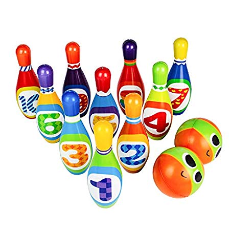 Bowling Pins Bowling Set Toy 10 Colorful Soft Foam Pins 2 Balls Educational Development Sports Indoor Outdoor Play Game for Kids Children Toddlers Boys Girls