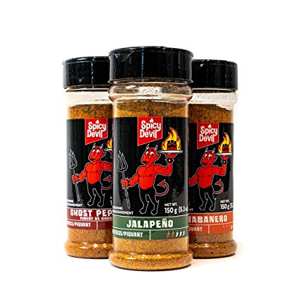 Spicy Devil Three Pack Spicy Seasoning | One Bottle Each of Jalapeño, Habanero and Ghost Pepper Seasoning Spice | Calorie-Free | Gluten-Free | Dairy-Free | Vegan