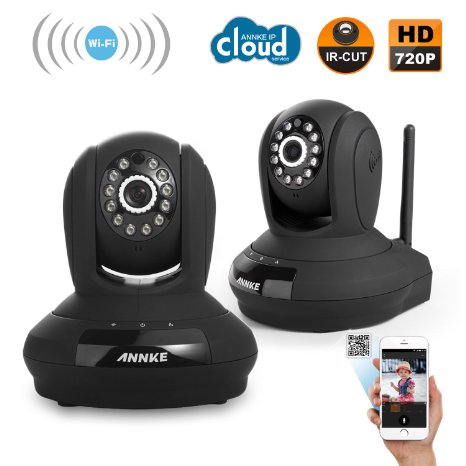 Annke® Home Security 1280 x 720P HD CCTV Wireless Network IP Camera Easy Setup Home Remote Monitoring System(Plug & Play, QR Code Scan, iPhone & Android Mobile View, Two-ways Audio Talk, Build-in Mic and Speaker, Pan & Tilt, Motion Detection) (2 PACK)