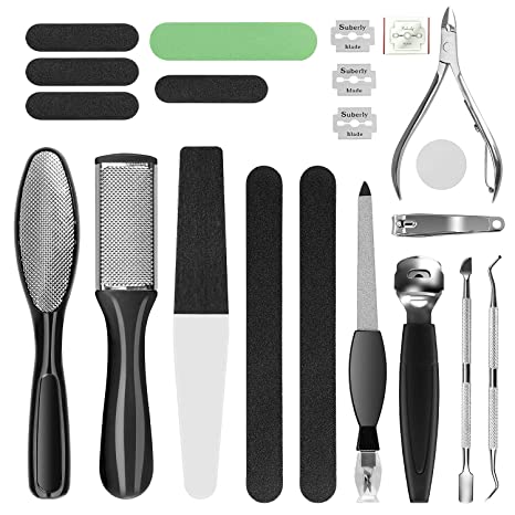 Professional Pedicure Kit, Rosmax Pedicure Set Foot Scrubber Foot Care Kit Foot File Dead Skin Callus Remover, Foot Spa Set at Home Pedicure Tools Pedicure Supplies for Cracked Skin (Black)