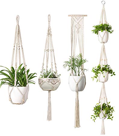 Mkono Macrame Plant Hangers 4 Different Style Indoor Hanging Planter Basket Flower Pots Holder Stand Boho Home Decor