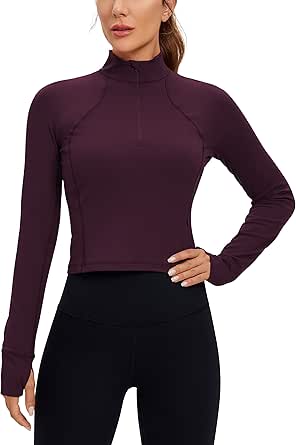 CRZ YOGA Women's Butterluxe Long Sleeve Workout Shirts Half Quarter Zip Sweatshirt Athletic Crop Top Collared Fall Shirt