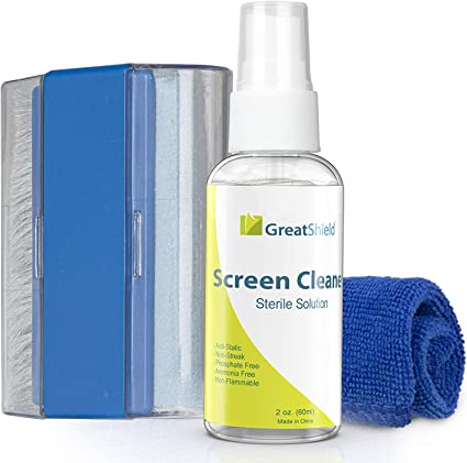 GreatShield LCD Touchscreen Cleaning Kit with Microfiber Cloth, Brush, Non-Alcoholic Spray Solution for Laptops, PC Monitors, Smartphones, Tablets, LED, TVs, DSLR Cameras, Camcorders