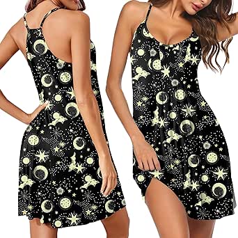 Ekouaer Women Nightgowns Sleeveless Sleepwear Spaghetti Strap Racerback Pajama Dress Nightshirt S-XXL