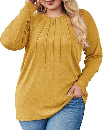 IN'VOLAND Womens Plus Size Shirts Long Sleeve Dressy Tops Casual Fashion Fall Blouses Pleated Tunics