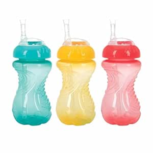 NUBY 3 Pack No Spill Flex Straw Toddler Sippy Cups - Toddler Cups Spill Proof with Easy and Firm Grip - Toddlers Cups - Aqua, Yellow, Coral