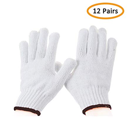 Work Gloves Cotton Heavy Duty - For 12Pairs White Gloves Men, Women BBQ Thicker Industry Knitted Cut Resistant All-weather Customer Support