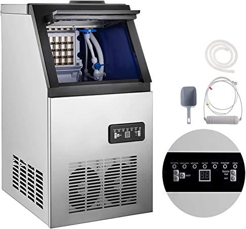 SHZOND Commercial Ice Maker 110LBS/24H Stainless Steel Commercial Ice Machine Auto Clean 22LBS Storage 4x8 Cubes with Water Filter, Scoop, Connection Hose for Restaurant, Bar, Coffee Shop (110LBS/24H)