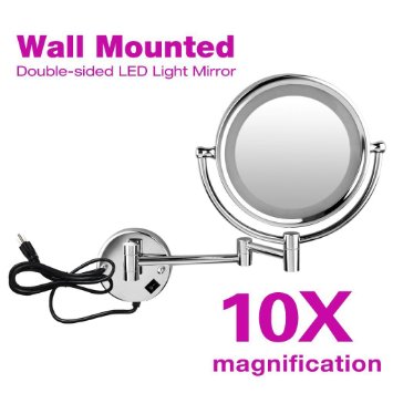 GuRun 8.5 Inch LED Lighted Wall Mount Makeup Mirrors with 10x Magnification,Chrome M1809D(8.5in,10x)