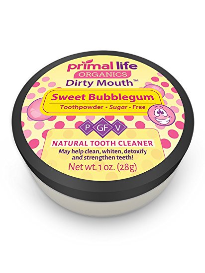 Dirty Mouth Organic Sweet Toothpowder BEST All Natural Dental Cleanser - Gently Polishes, Detoxifies, Re-Mineralizes and Strengthens Teeth - Primal Life Organics (Sweet Bubblegum 1oz)