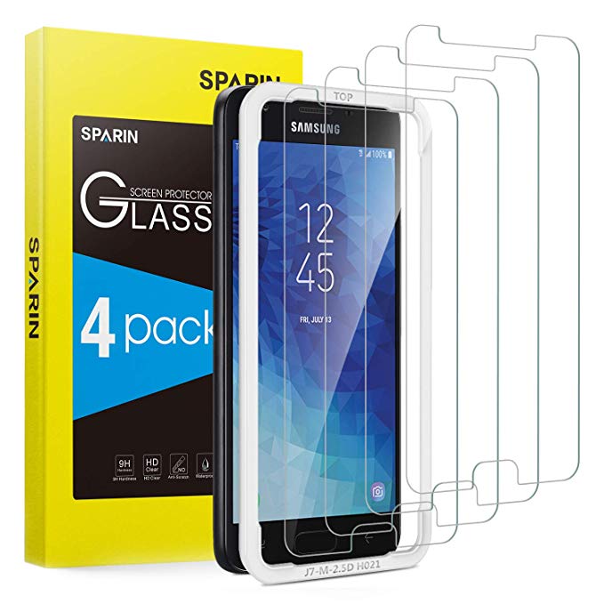 Screen Protector for Galaxy J7 2018, [4 Pack] SPARIN Tempered Glass Screen Protector for Samsung Galaxy J7/Galaxy J7 Crown (2018 Release, 5.5 inch) - Alignment Frame/High Definition/Easy Installation