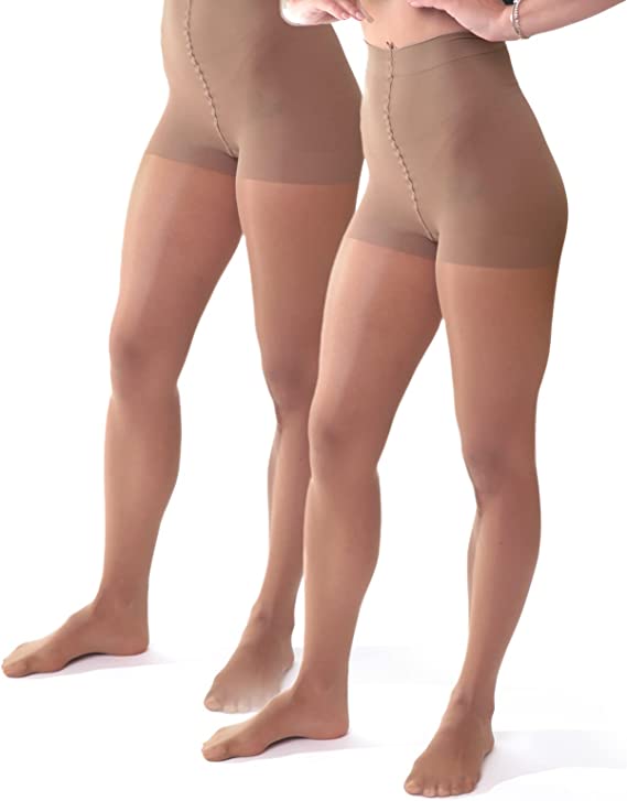 Control Top Pantyhose for Women 2 Prs Run-Resistant Panty Hose Nylon