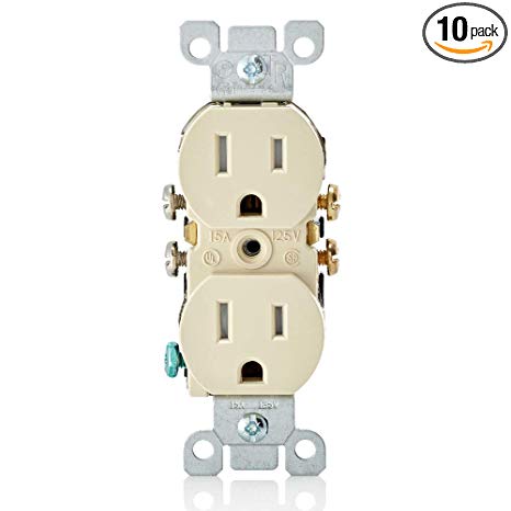 Leviton T5320-IMP 15 Amp 125V Tamper Resistant Duplex Receptacle, 10-Pack, Ivory