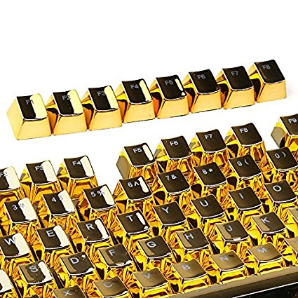 E-Element 104 PBT Double Shot Injection Backlit Golden Metal Color Keycaps for all Mechanical Keyboards with Key Puller