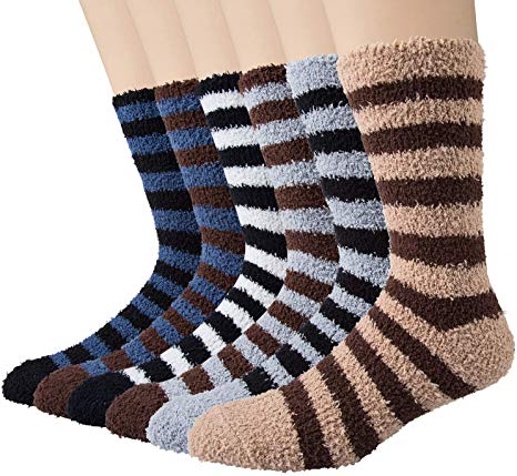 6 Pairs Mens Socks - Fuzzy Coral Fleece Warm Slipper Winter Socks