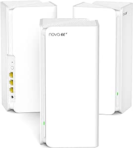 Tenda Nova MX21 Pro AXE5700 Lot de 3 Wi-FI 6E Mesh systèmes tri-Bande pour Toute la Maison, Couverture Wi-FI 6 jusqu'à 680㎡, 9 Ports Gigabit, 200 appareils connectés,Maillage en Un clic