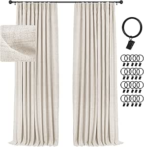 INOVADAY 100% Black Out Curtains 95 Inches Long, Thermal Insulated Linen Blackout Curtains for Bedroom 95 Length, Farmhouse Curtains & Drapes for Living Room - Cream, W50 x L95