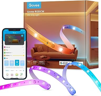 Govee RGBICW 20m LED Lights for Bedroom, with Warm White Smart WiFi Work with Alexa and Google Assistant, DIY Multicolour on One Line, Colour Changing LED Lights Music Sync, 2 Rolls of 10m Strip Light