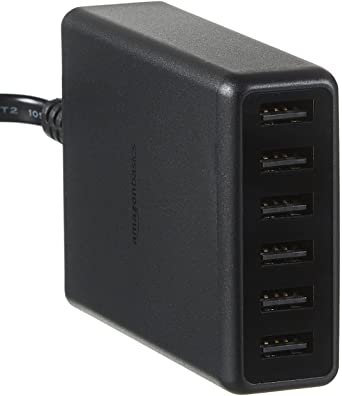 AmazonBasics 60W 6-Port Multi USB Wall Charger, Black