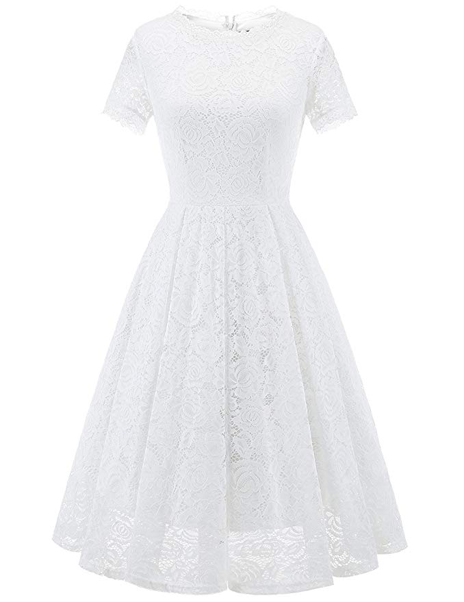 DRESSTELLS Women's Bridesmaid Vintage Tea Dress Floral Lace Cocktail Formal Swing Dress