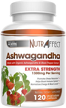 Organic Ashwagandha Root Powder 1300mg - 120 Vegan Capsules with Black Pepper Extract for Better Absorption - Natural Anti Anxiety, Stress Relief, Mood, Thyroid & Adrenal Support Herbal Supplement (1)