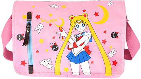JOCHUI Canvas Anime Messenger Bag Girls Shoulder Bag Satchel School Bag Pink