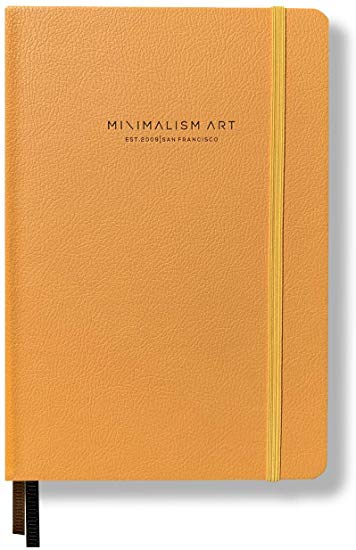 Minimalism Art, Premium Edition Notebook Journal, Classic 5 x 8.3 inches, Dotted Grid Page, Hard Cover, 124 Numbered Pages, Gusseted Pocket, Ribbon Bookmark, Ink-Proof Paper 120gsm (Golden Yellow)