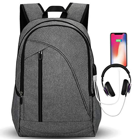 Laptop Backpack for School & Travel, Tocode 17'' Laptop Computer Bag for Mens and Women with USB Charging Port/Headphone Jack Water Resistant Large Capacity College School Backpacks -Gray