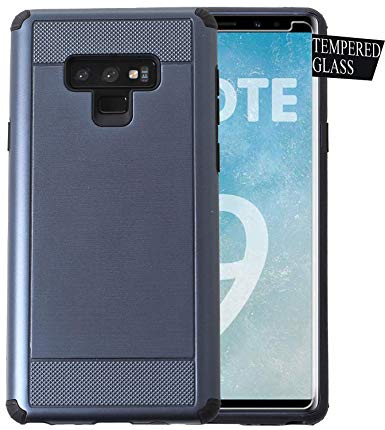 Galaxy Note 9 Case with Screen Protector, Dual Layer Armor [Free Tempered Glass Screen Protector][ Drop Protection] Full Body Protective Hybrid Case Cover for Galaxy Note 9 (Navy)
