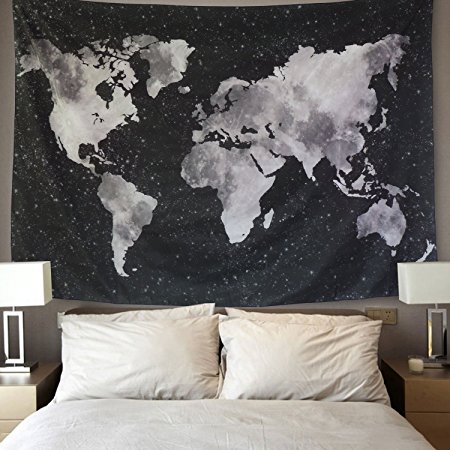 BLEUM CADE Starry World Map Tapestry Black & White Abstract Painting Wall Hanging Home Decor for Living Room Bedroom Dorm Room 59"x82"