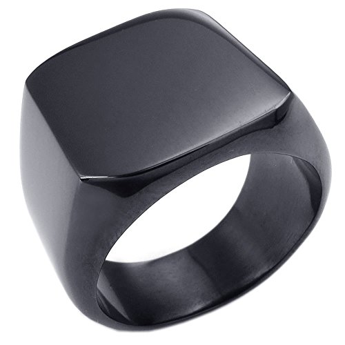 KONOV Mens Biker Polished Stainless Steel Ring, Signet, Black