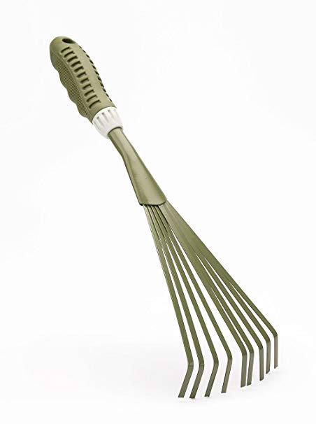 Worth Garden Powder Coating Carbon Steel Hand 9-Teeth Broom & Rake Tool with Ergonomic Soft PVC Grip