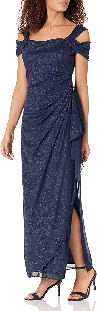 Alex Evenings Women's Long Cold Shoulder Dress (Petite and Regular Sizes)