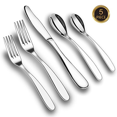 IEKA 5-Piece Flatware Set,Dinner Knife Fork Spoon Service tableware Stainless Steel Mirror Polishing, Sterling Quality, Multipurpose Use for Home, Kitchen or Restaurant