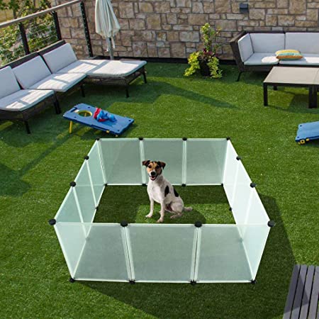 EXPAWLORER Pet Playpen for Puppy - Plastic Indoor Yard Fence Durable and Large Space for Small Animals with 12 pcs Transparent Panels