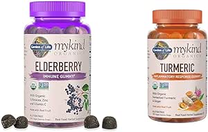 Garden of Life Organics Elderberry Gummies for Adults & Kids - Immune Support Supplement with Organic Fruit & Organics Turmeric Inflammatory Response Gummy - 120 Real Fruit Gummies for Kids & Adults