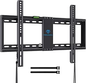 PERLESMITH Fixed TV Wall Mount Bracket Low Profile for 32-82 inch LED, LCD, and OLED Flat Screen TVs - Fits 16”- 24” Wood Studs, Fixed TV Mount with VESA 600 x 400mm Holds up to132lbs (PSLLK1), Black