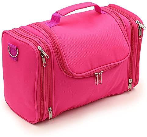 Hipiwe Hanging Travel Toiletry Bag/Shaving Dopp Kit/Makeup Bag Organizer/Household Bathroom Storage Pack for Business and Vacation(13.39" x 6.1" x 8.27")(Pink)