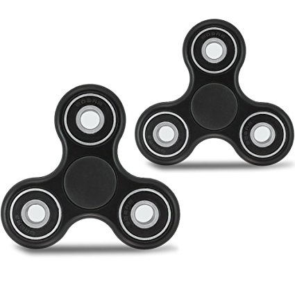 Fidget Spinners, High Speed Durable Non-3D Printed Hand Bearing Spinners for relieving ADD, ADHD, Anxiety, Boredom EDC Tri-Spinner Fidget Toy Rotate 3-5 Minutes [2 Pack] (Black)