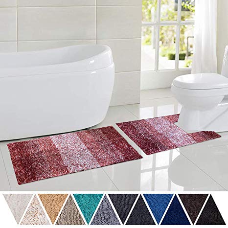 DEARTOWN Bathroom Rug Toilet Sets and Shaggy Non Slip Machine Washable Soft Microfiber Bath Contour Mat (Style 3: Red,32" 20"/24" 20" U-Shaped)