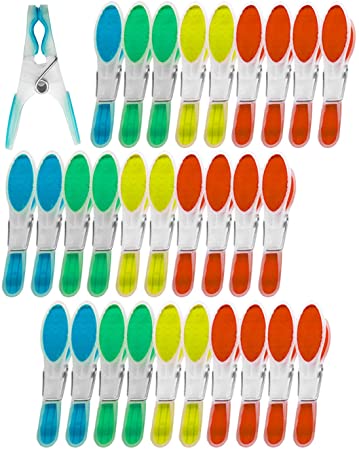 Around The Home 30pk Soft Grip Clothes Pegs to Protect and Reduce Markings | Assorted Pastel Coloured Clothes Pegs For Washing Line | Durable Plastic Washing Pegs | Rubber Gel Grip Laundry Pegs