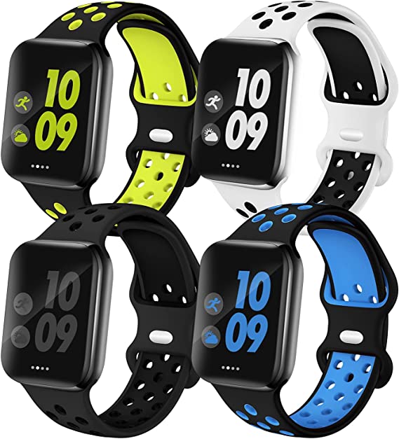 4 Pack Sport Bands Compatible with Apple Watch Band 38mm 40mm 41mm 42mm 44mm 45mm 49mm for Men Women, Soft Silicone Strap Breathable Replacement Band for iWatch Series 8 7 6 5 4 3 2 1 SE/Ultra, Nike