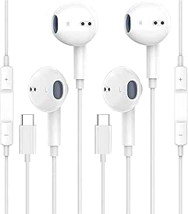 2 Pack-USB C Headphones for iPhone 15 Earbuds USB C Wired Earphones with Mic & Remote Control Noise Cancelling for iPhone 15 pro, iPad Pro, Galaxy S23/S22/S21/S20/Ultra Note 10/20, Pixel 7/6/6a