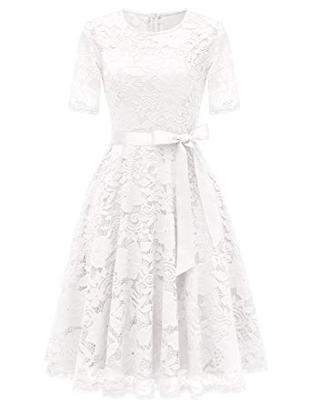 DRESSTELLS Short Scoop Bridesmaid Floral Lace Dress Cocktail Formal Swing Dress