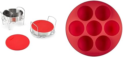 Instant Pot Official Cook/Bake Set, 8-Piece, Red & 5252242 Official Silicone Egg Bites Pan with Lid, Compatible with 6-quart and 8-quart cookers, Red