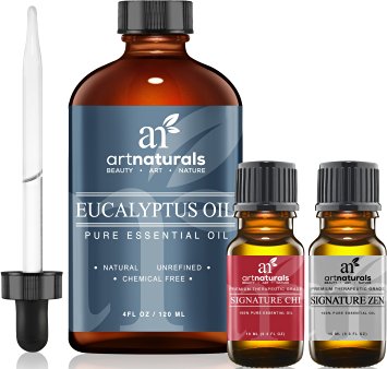 Art Naturals Eucalyptus Essential Oil 4.0 oz 3pc Set - Includes Our Aromatherapy Signature Zen & Chi Blends 10ml Each Therapeutic Grade 100% Pure & Natural Oils