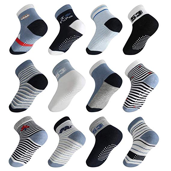 Lictin 12 Pairs Baby Socks Non Skid Socks - Anti-slip Socks Toddler Infants Cotton Socks for 1-3 Year Boys