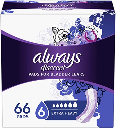 Always Discreet Incontinence Pads for Women, Extra Heavy Absorbency, 33 Count, Pack of 2, Total 66 Count
